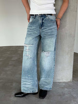 Brush destroyed wide denim pants