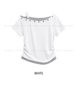 Steen Wood Button Layered One-Shoulder Short Sleeve