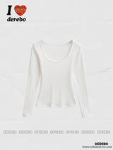 deep wide-neck slim long-sleeved knit shirt