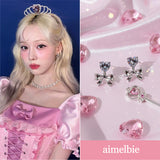 [Aespa Winter Earrings] ハートクリスタルアンドリボンピアス-シルバー