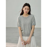 Punching Detail Summer Round Neck Knit Short Sleeve
