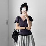 Perco Layered Button Short Sleeve T-shirt (4 colors)