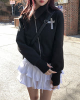 Tay Cross Stud Unbalanced Zip-Up