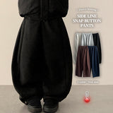 Sosom hem snap side pin tuck slit fleece wide pants