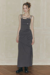 CUT-OUT LONG SKIRT charcoal