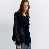 See-through Frill Blouse Black