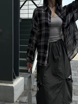 Loose fit see-through check shirt male (2 colors)