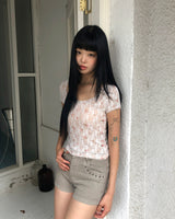 Kyujeun Lace Floral Short Sleeve T-Shirt