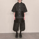 reverse terry pocket denim shortsleeve shirt_black