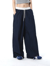 Summon Oak American-style spliced contrast-color casual pants for women, loose straight-cut wide-leg sports trousers with a good draping effect