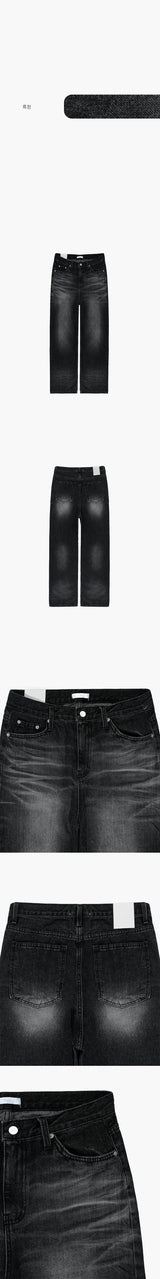 [XS-L] ブラックウォッシングエンボワイドパンツ