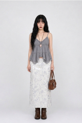 LACE BREEZE BUTTON CAMI TOP (WHITE, VIOLET GRAY 2COLORS!)