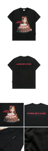 24FW CHOCOLATE CAKE GIRL LETTERING BABY FACE SHORT SLEEVE T-SHIRT BLACK