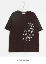 Koge Star Musical Note Printing Loose Fit Short Sleeve Tee