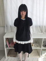 チェックボタンハーフブラウス