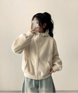 リアンタンタンフリースハイネックフーデッドジップアップ