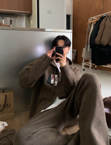 [Setup] Logane Maison Knit Hooded Zip-Up Wide Pants Set