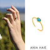 [Han Hyo-joo Worn] ターコイズ925シルバー+ 14Kゴールドメッキ調整可能サイズリングR014-01G