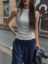 Front stud ribbed sleeveless