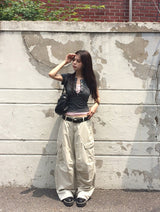 26SS★ [MADE] Momin Stripe Color Matching Button Layered Slim Short Sleeve T-Shirt