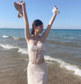 [ 3-piece / nude mermaid mood ] alcohol-free lace bikini