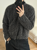 [Unisex] Hairy crop round knit cardigan(3color)