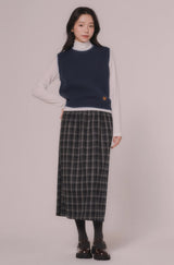 シンプルラインニットベスト (Navy)