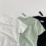 Siju Basic Label Plain Crop Short Sleeve T-Shirt