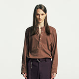 ビロウボタンダウンヘンリーネック長袖Tシャツ brown