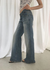 TWO BUTTON LOOSE BOOTS CUT DENIM (S-L)
