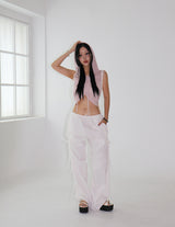 ribbon string shirring wide pants