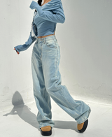 (UNISEX) RIVER DAMAGE UNIQUE WIDE LIGHT BLUE UNISEX PANTS