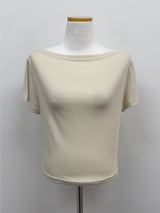 Rose Ribbed Boat Neck Short Sleeve T-shirt