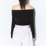 (3rd reorder) shirts layered off shoulder top - brown