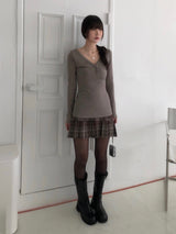 Top checkered pleats skirt (one color)