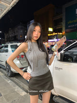 half neck scarf dot sleeveless tee
