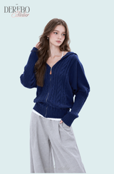 Mint Twist Hooded Knit Zip-Up