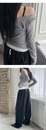 [Unisex] Layered belt stripe banding pants(2color)