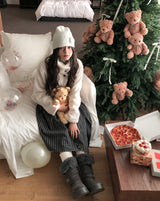 Flower Hairy Knit Beanie