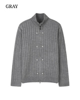 (UNISEX) Rivet Ribbed Knit Zip-Up