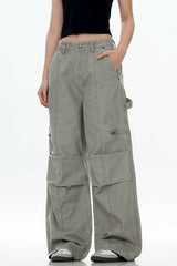 Washed Patchwork Straight Cargo Pants
