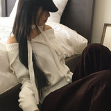 [Set] ハネルボタンオフショルダーマフラーニット