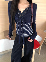 ボレロレイヤードストライプロングスリーブトップ