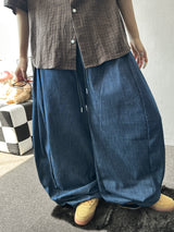 Lever Side Panel Elastic Waist Raw Denim Pants 2color