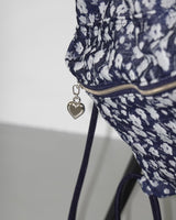 Floral denim string backpack_dark blue