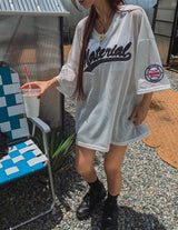 バスケットVネックメッシュ半袖Tシャツ