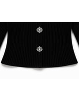 Amelia Jewel Button Rib Knit Cardigan Black