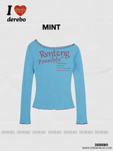ワイドネックオフショルダーレタリング長袖Tシャツ