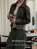 Vintage crop leather jacket
