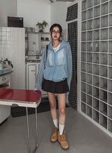 Rainy Square Hooded Zip-Up